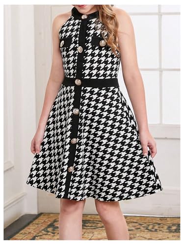 SweatyRocks Girl's Houndstooth Halter Dress Sleeveless Button Front Birthday Dresses3