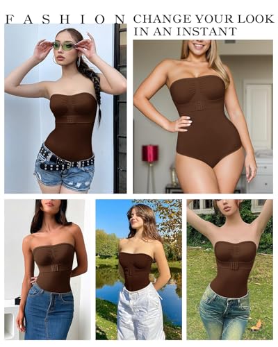 Image of Strapless Faja Bodysuit Shapewear Thong Body shaper for Women Under Dress Strapless Shapewear Tummy Control