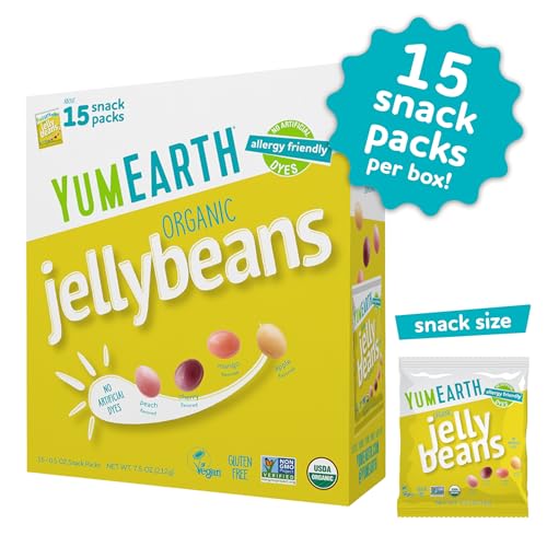 Image of YumEarth Organic Jelly Beans - Fruity Candy Snack Packs, Gluten Free Snacks for Kids - Allergy Friendly, Non-GMO, No Artificial Dyes - Assorted Flavors, 7.5 oz. (Pack of 15)