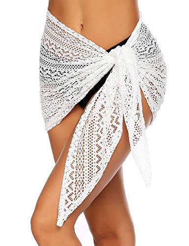 Ekouaer Women's Bikini Sarong Sexy Swimwear Cover Up Sheer Wrap Beach Skirt White X-Large