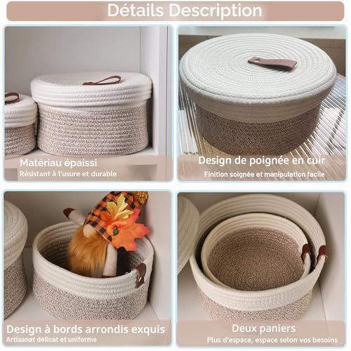 Panier de rangement avec couvercle anti-poussière blanc brun