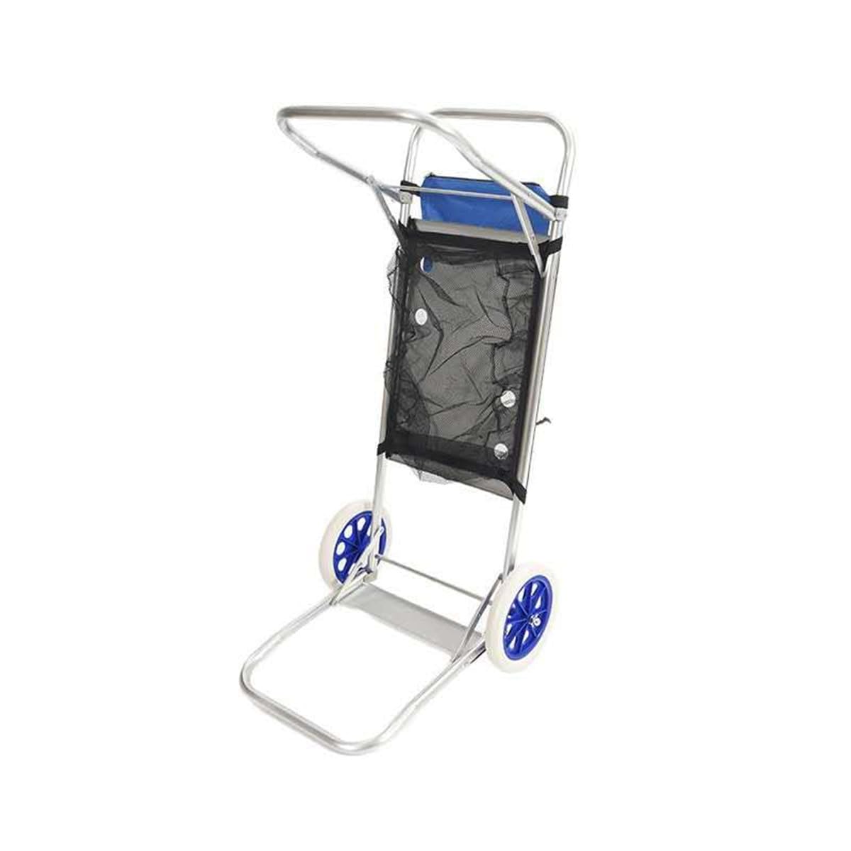 Carro Plegable de Aluminio para Playa, Portaneveras y Sillas, con Ruedas y Mesa Integrada (Azul)