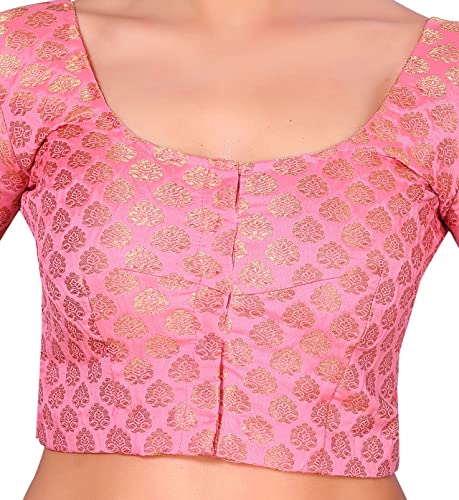 Image of Studio Shringaar Women's Readymade Brocade Short Sleeves Saree Blouse