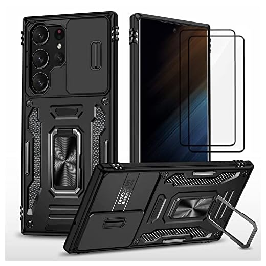 Capa para Samsung Galaxy S23 Ultra - Capas à prova de choque para S23 Ultra - Tampa de lente de câmera deslizante anti-riscos integrada - Suporte de anel giratório magnético integrado de 360 graus