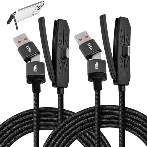 Witfoam Cable de carga con Soporte Invisible 3 en 1, Pack 2 Cables multicarcador 2M USB C a USB C y USB a USB C, carga rápida 240W/65W, conector 90°, cable cargador para móvil, tablet y portátil