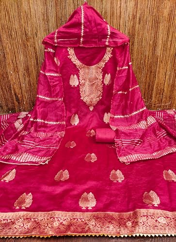 Image of Sidhidata Women's Dyable Banarasi Jacquard Unstitched Salwar Suit Dress Material With Mini Sequence Work Dupatta (DM Ikka Free Size)