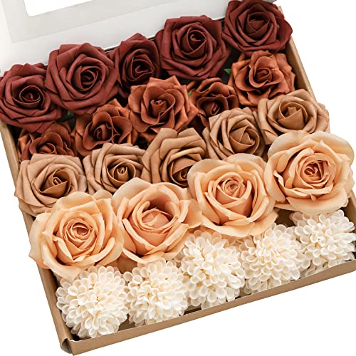 Lings moment Artificial Flowers Fake Silk Roses Faux Foam Dahlia Amber