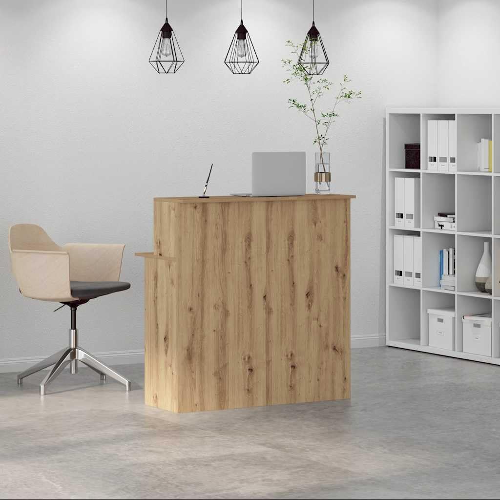 Banco Reception in Truciolato Rovere Artigianale 100x50x103,5 cm con Bancone Integrato e Ampio Spazio Archiviazione per Uffici Hotel Cliniche - Materiale Stabile Resistente