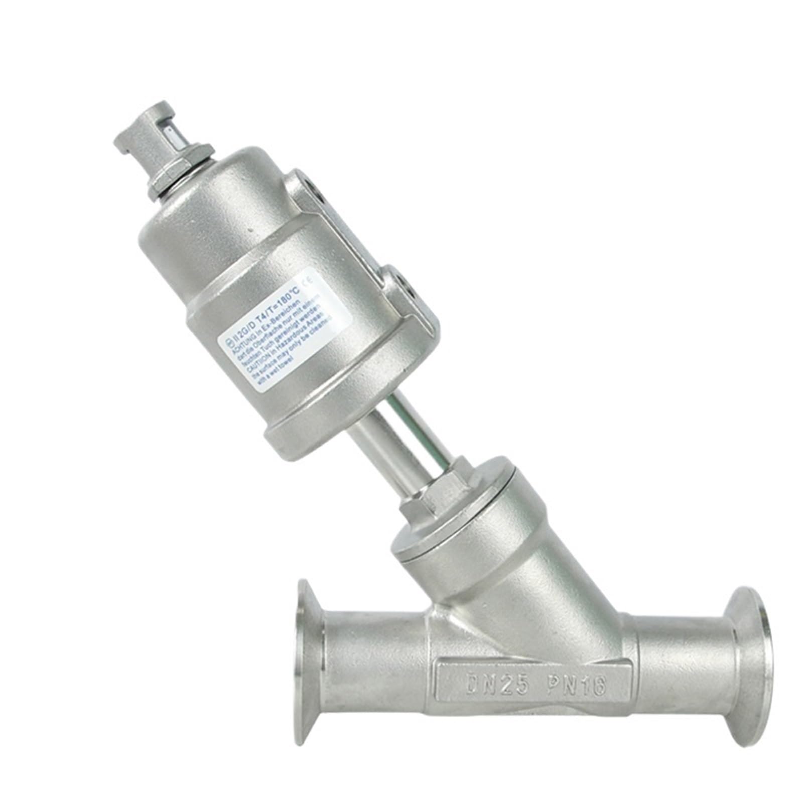1 valvola angolare pneumatica a montaggio rapido in acciaio inossidabile 304 da 1/2'', 16 bar, con guarnizione in PTFE(Single Acting)