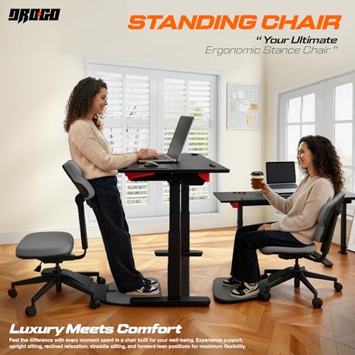 Image of DROGO Stance 5-in-1 Standing Mate Chair, Ergonomic Office Chair for Standing Desk | Sit-Stand-Leaning Perch Chair with Anti-Fatigue Mat | Flip Backrest, Adjustable & Dynamic Posture Support(LightGrey)