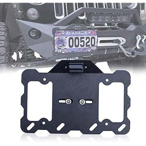 BESKE Plate Relocation Bracket Holder with LED Light License Plate Frame Mount for Jeep Wrangler CJ YJ TJ JK JKU JL and Gladiator JT Truck Cover