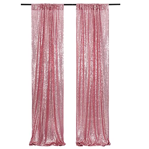 Poise3EHome 2 Panels 2ft x 8ft Fuchsia Pink Sequin Backdrop Curtains for Wedding Party Xmas Decoration