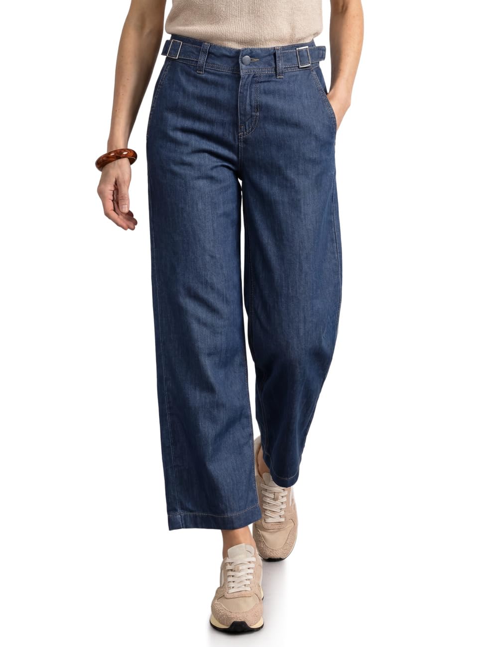 Street One Women's High Waist Wide Leg Jeans in Loose Fit 3818759, Dark Blue Washed, 34W x 26L