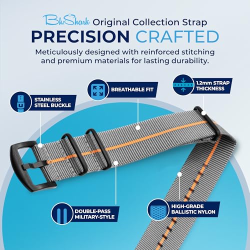 Image of BluShark - Original Collection Military-Style Waterproof Watch Strap, Fits All Timepiece Brands, Durable Nylon Wristwatch Accessories with Stainless Steel Buckle - 18mm, 20mm, 22mm & 24mm Watch Bands