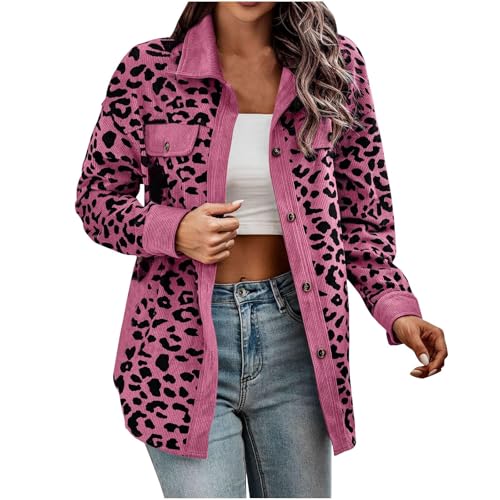 Shackets for Women 2024 Corduroy Leopard Print Jacket Casual Button Down Long Sleeve Blouse Fall Fashion Winter Coat