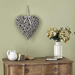 EEMKAY New Wall Hanging Grey Wicker Heart Shaped Wall Art Ornament Elegant Decorative look