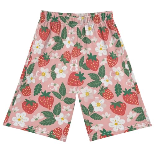 ALAZA Strawberry Floral Blossom Pajama Shorts Sleep Shorts Pant Lounge Pajama Bottoms Elastic Waist with Pockets