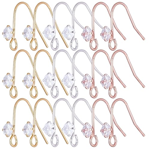 SUNNYCLUE 1 Box 36Pcs Rhinestone Earring Hooks Earring Fish Hooks Ear Wires Fish Hooks Crystal Cubic Zirconia Earring Findings Ear Wire Hooks for jewellery Making Accessories DIY Dangle Earrings Craft