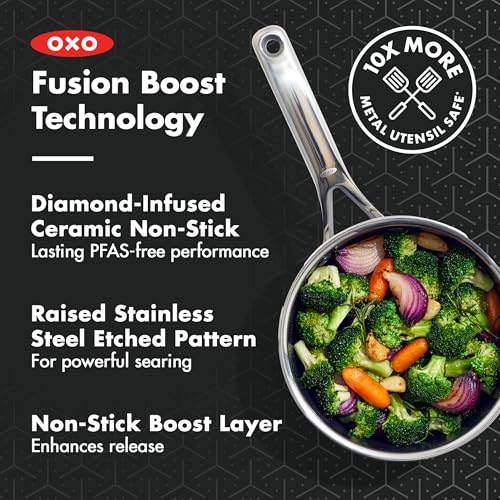 Image of OXO Hybrid 2.5QT Nonstick Saucepan with Glass Lid, PFAS-Free Ceramic Chef Pot, Oven Safe to 850F, Induction & All Cooktop Compatible, Dishwasher Safe, Mirror Polished Tri-Ply
