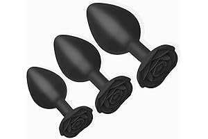 Black 3Pcs Silicone Anal Butt Plug Rose Sex Toy Training Set