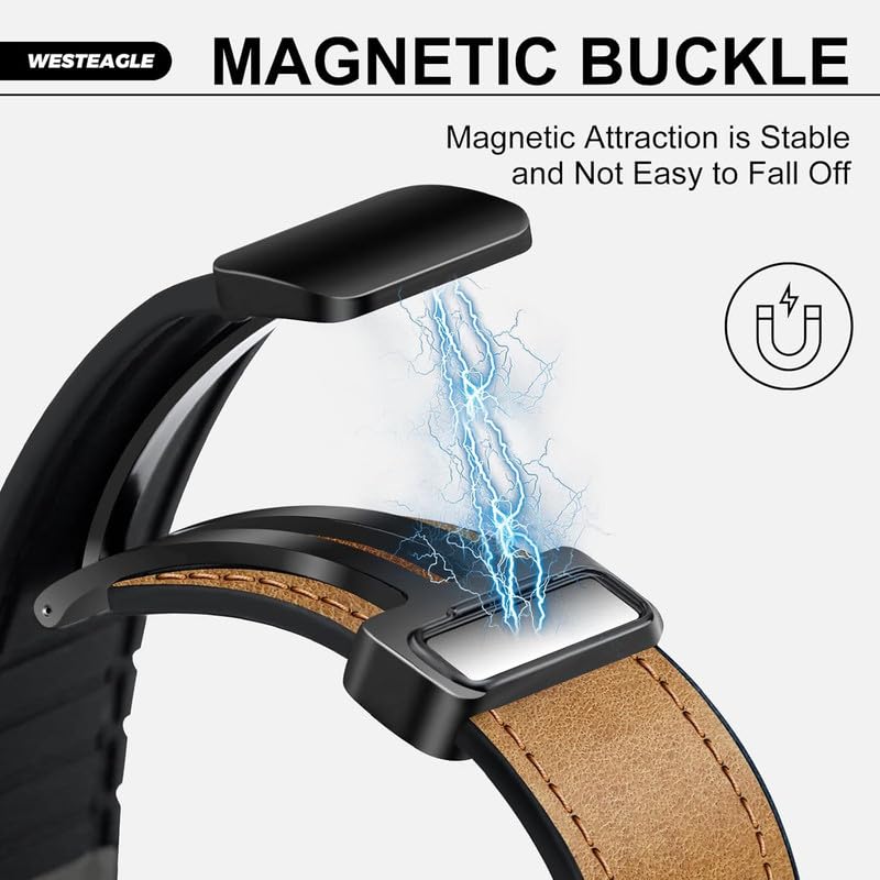 Image of Magnetic Leather Bands Compatible with Apple Watch 49mm 46mm 45mm 44mm 42mm | Genuine Leather with Magnetic Buckle for iWatch Ultra 2 Ultra SE Series 10 9 8 7 5 4 3