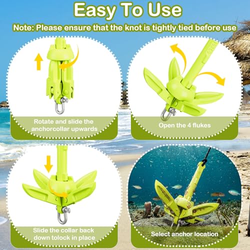 Image of MorningRo 1 Pack 1.5 /3.5 lb Marine Kayak Anchor Kit with 40ft Rope and Buoy Folding Grapnel Boat Anchor Kit Kayak Fishing Accessories for Small Boats, Canoe, SUP Paddle Boards