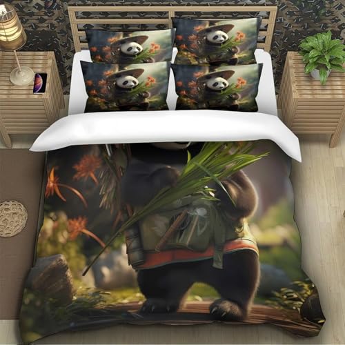 Housse de couette microfibre résistante et taie d'oreiller lit enfant imprimé panda 200x200