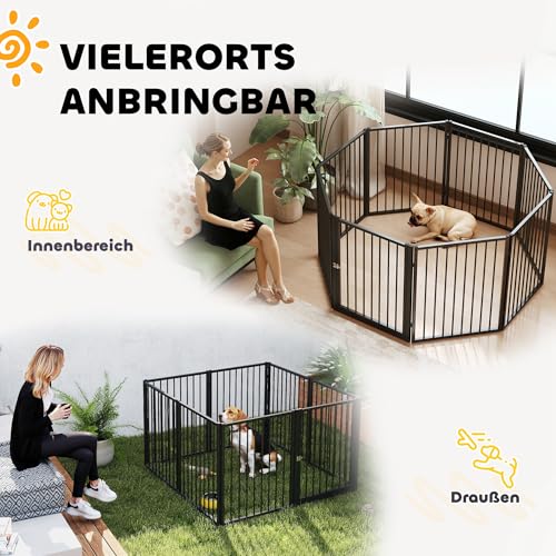 PawHut Welpenlaufstall 8-TLG Welpenauslauf mit 8 Gitterplatten Tür flexibel faltbar Freilaufgehege 76cm hoch Hundelaufstall Welpengitter für kleine und mittelgroße Hunde für drinnen und draußen