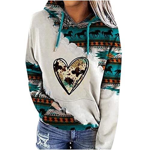 lightning deals Women's Western Aztec Ethnic Style Hooded Sweatshirts Casual Folk Pullover...
