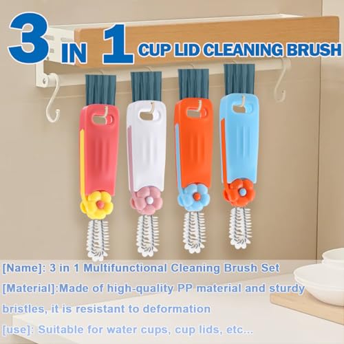 Image of 3 in 1 Cup Lid Cleaning Brush, 8PCS Multifunctional Crevice Cleaning Brush for Tumbler Water Bottle Lid, Deep Clean Tool for Home Kitchen, Red, Blue, White, Orange