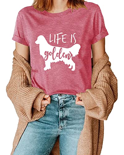 Life is Golden Shirt for Women Cute Dog Mom Graphic Short Sleeve Casual Mama Gifts T-Shirt4