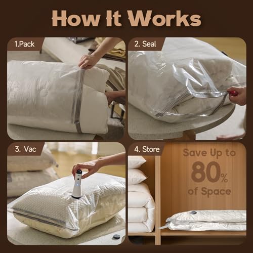 Image of Rechargeable Pump Vacuum Bags for Travel Packing,15 Packs Large Size Vacuum Seal Bags for Luggage and Suitcase Compression, Space Saver for Bedding and Clothing Organization