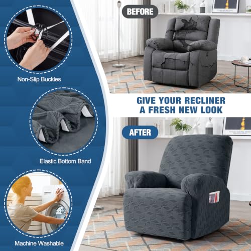 TAOCOCO Recliner Cover 3 Pieces Recliner Chair Covers Stretch Jacquard Reclining Chair Cov - image 5