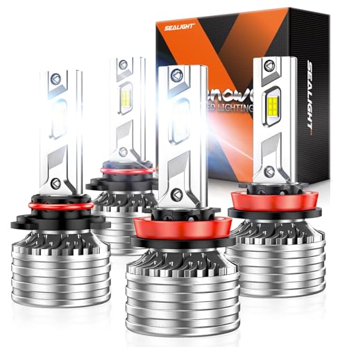 Image of SEALIGHT 9005 H11 Bulbs, 140,000LM 11X Brightness, HB3 H8 /H16 /H9 6500K Cool White LED Bulbs, IP68 Waterproof 60000Hrs Lifespan, 5X Heat Dissipation driving LED Bulbs, Plug and Play, 4 Pack