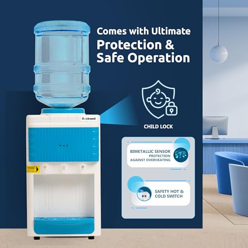 Image of Rockwell Table Top Hot, Cold & Normal Water Dispenser | Child Safety Lock, Compact & Lightweight, Fits Any Kitchen Counter, Great for Small Homes & Offices