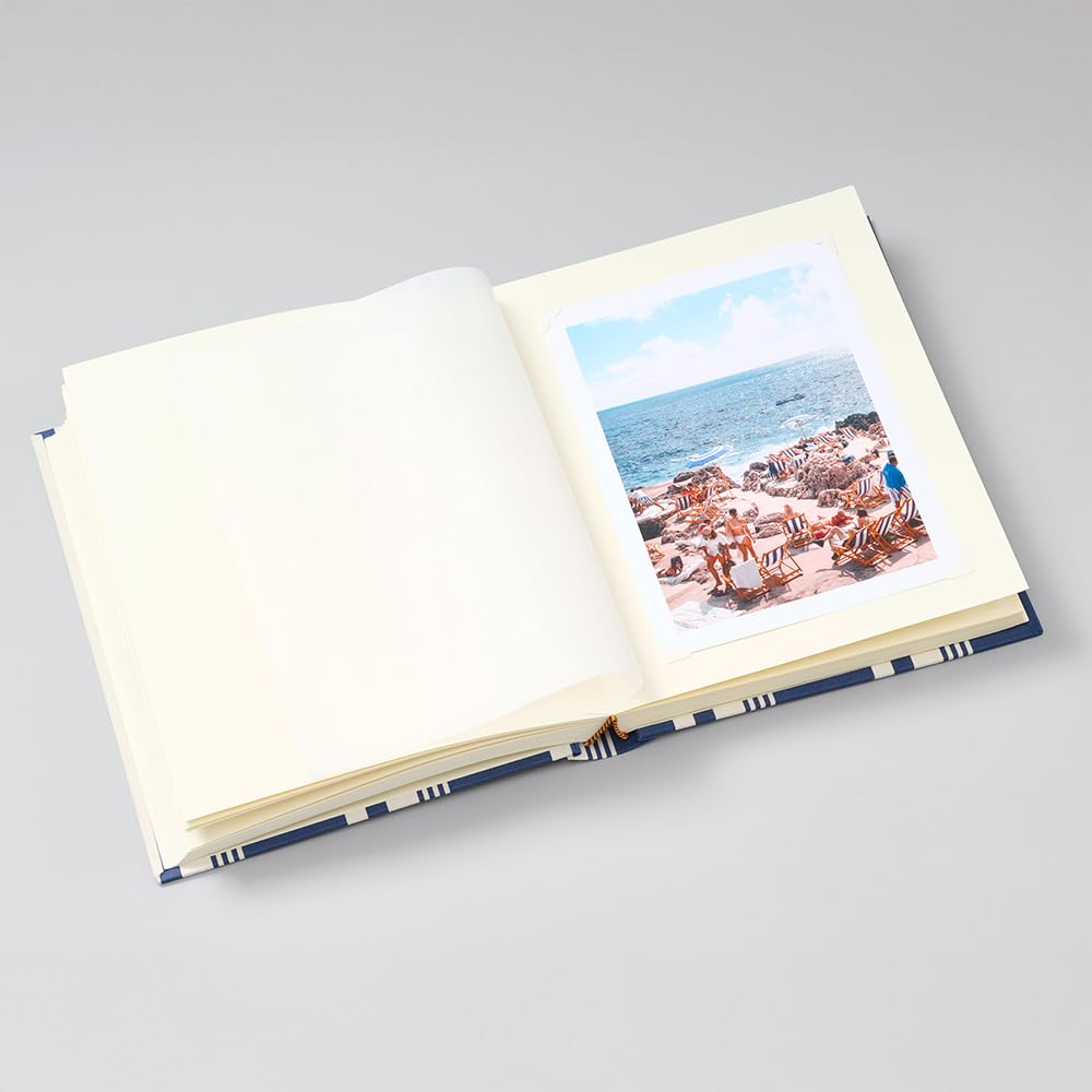 Semikolon 600151 - Álbum de fotos mediano con lino, 21,6 x 25,5 cm, 80 páginas, color crema, para 160 fotos, Rayure Edition Marine/Chamois