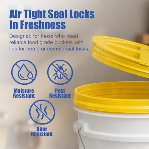 Image of ePackageSupply 5 Gallon Bucket - Food Grade w /Lid BPA-Free, White /Yellow, 6 | Airtight Gamma Seal Screw-On Lid, Heavy-Duty 90 Mil HDPE Plastic, Food Safe and Durable Container, Bulk Storage, Made in USA