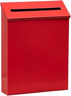 JISADER Wall Mount Mailbox Metal Postbox Newspaper Holder Box Modern Non Locking Drop Box Letterbox for Home Front Door Porch Outside Decor, Red
