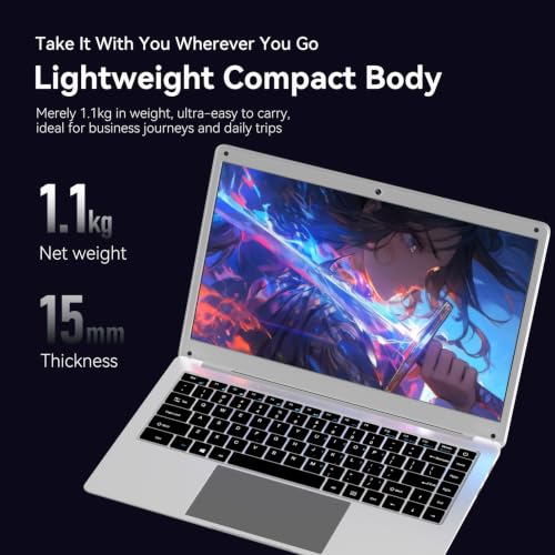 Image of 14 inch HD Laptop, Intel Celeron N3350 (Up to 2.4GHz), 8GB DDR4 RAM, 256GB SSD, Windows 10 Pro, Lightweight Notebook for Home, School, Business, WiFi, Bluetooth, HDMI, USB 3.0 (N3350-8+256)
