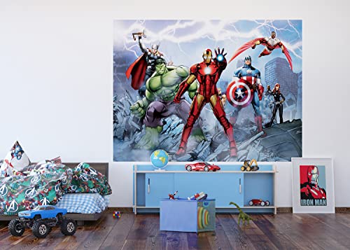 AG Design - Marvel Avengers - Papier peint photo spécial - 252 x 182 cm - 4 pièces - Iron Man, Thor, Hulk - Rouge, Bleu, Vert