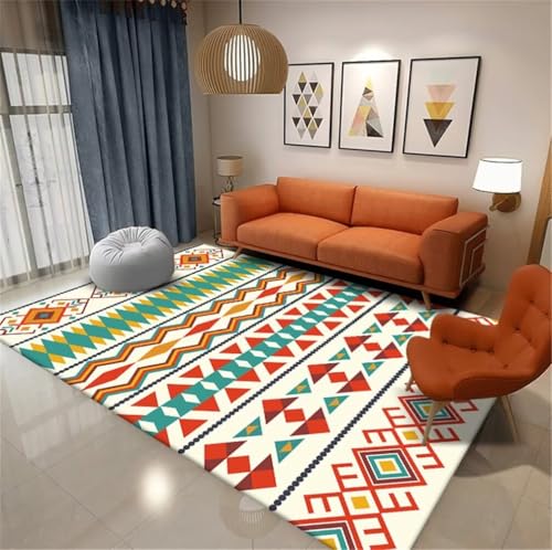 Moquette chambre 200x250cm douce et durable à motif géométrique rouge