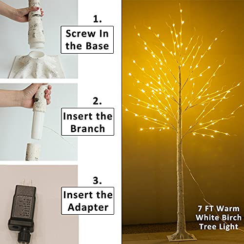 Pooqla 7Ft 150Led Lighted Birch Tree, Warm White Light Up Tree With Fairy Light, Artificial Christmas White Birch Tree For Indoor Outdoor Holiday Party Wedding Home Yard Porch Thanksgiving Decoration #TOP4