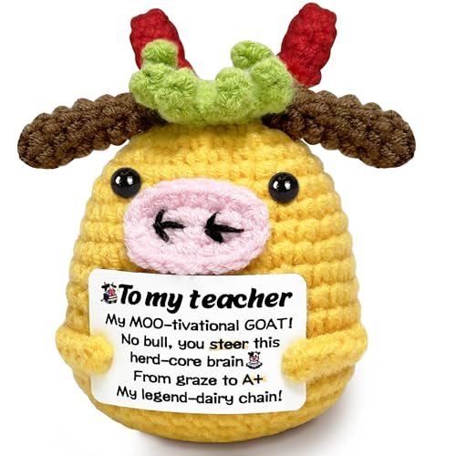 GiftsFU Teacher Gifts for Women, Appreciation Gifts for Teachers, School Counselor, Mentor-Positive Cow Crochet Animals, Funny Emotional Inspirational Support Gift for Teacher