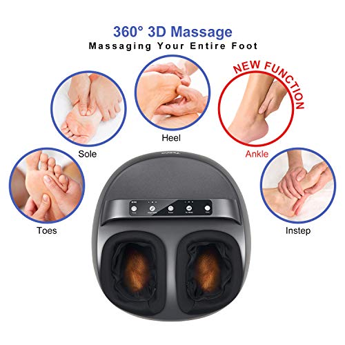 Tespo Shiatsu Foot Massager Machine with Heat, Deep Kneading Therapy, Compression, Relieve Foot Pain from Plantar Fasciitis, Improve Blood Circulation, Fits feet up to Men Size 12, Black