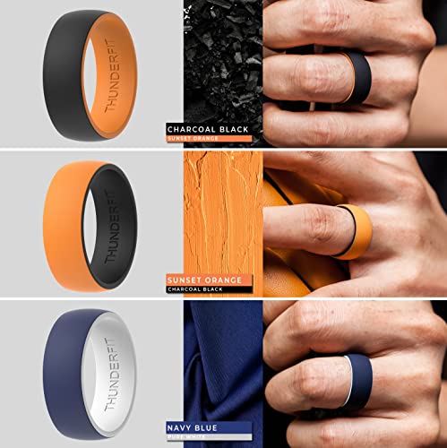 ThunderFit Silicone Wedding Rings for Men, 2 Layers Round Rubber Engagement Bands 8.7mm Wide 2mm Thick - 1/4/7/10 Variety Multipack3