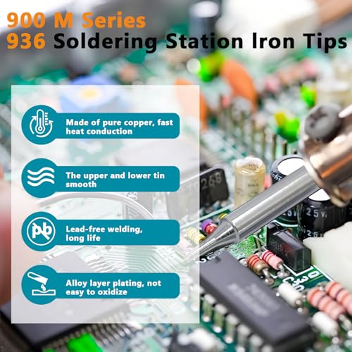 GUOYOU 17 Pcs 900M-T Series Soldering Iron Tips, Pure Copper Soldering Iron Tip Kit, Replaceable Solder Iron Tips, for Welding Equipment Accessories Electronic Repairs Radio Shack Soldering Stations - Image 6