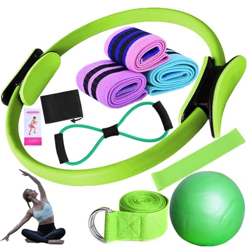 PDUHKO Pilates Essentials Kit for Women, Pilates Equipment-Complete Set of 11 Accessories, Pilates Starter Kit for Women, Yoga Sets for Home Use and Gym Workout(Green)