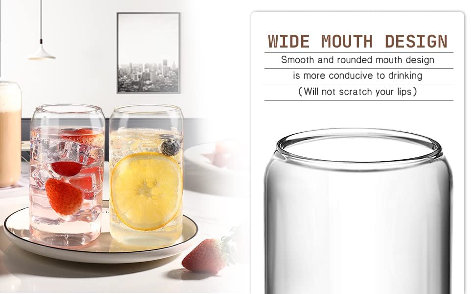Image of WEZOSHINET Drinking Glasses Set of 2 Can Shaped Glass Sake Cups with Straws, 500ml Iced Coffee, Iced Tea Glasses, Tumbler Cup, Cocktail, Soda Clear Water Cup, Beer Glasses.(2 Pcs Set)