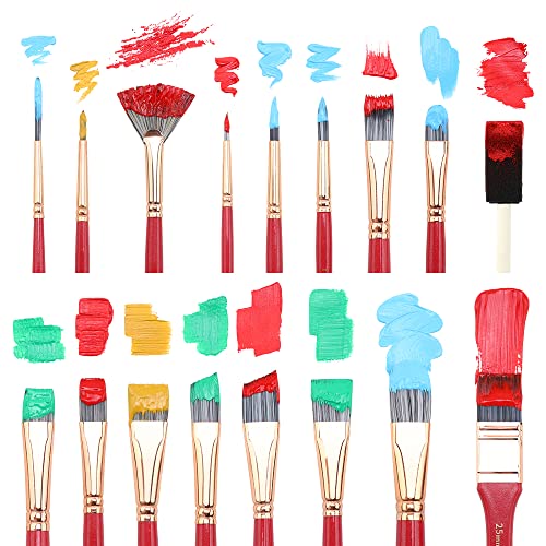 Transon Art Paint Brush Kit 16 Paint Brushes With Foam Brush Sponge Spatula And Brush Case For Oil, Acrylic, Watercolor, Gouache, Painting Pink Color #TOP2