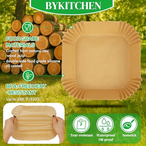 Image of BYKITCHEN 300PCS Small Square Air Fryer Paper Liners for 2 to 5QT Airfryer